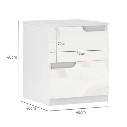HOMCOM Modern Bedside Table with 2 Drawers for Bedroom, Living Room, White