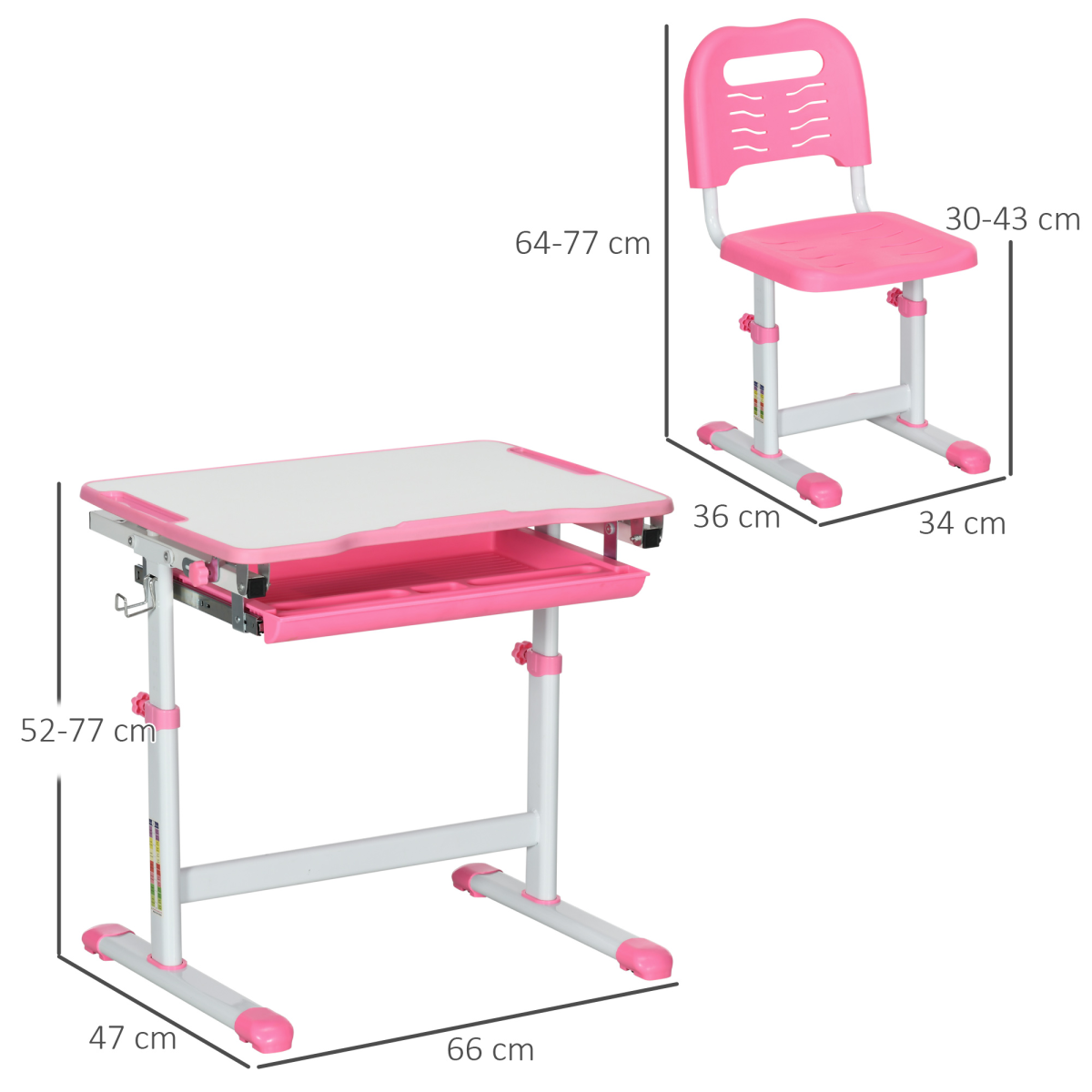 Pink Adjustable-Height Kids Desk & Chair Set with Drawer & Pen Slot