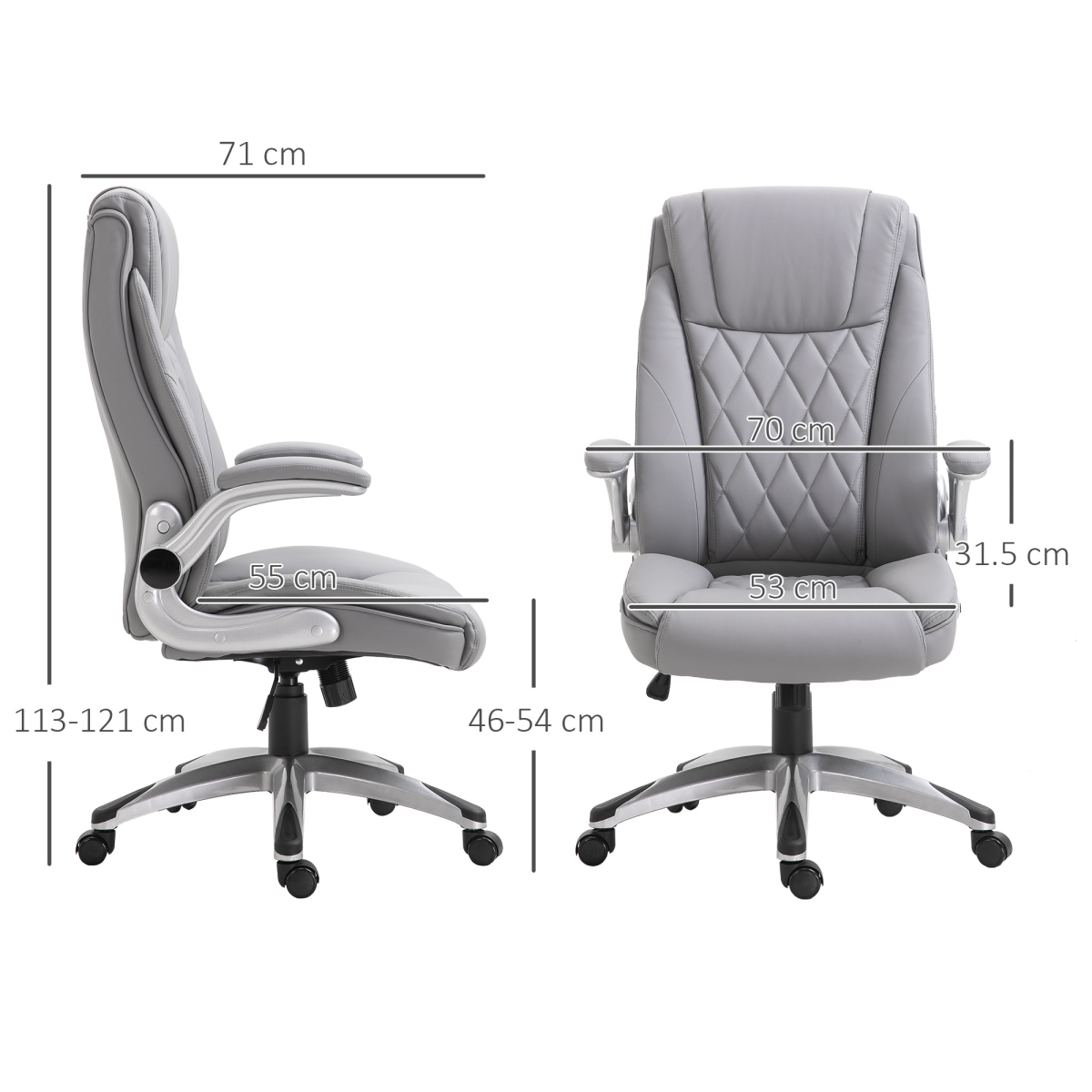 High Back Executive Office Chair Home Swivel PU Leather Chair, Grey