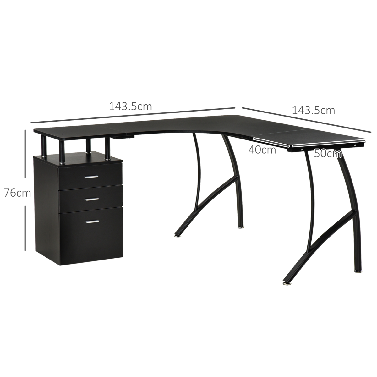 L-Shaped Corner Desk with Drawer, Black, Home Office by HOMCOM