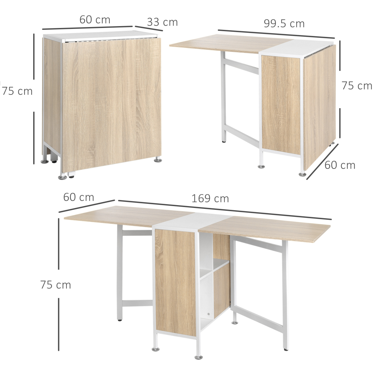 HOMCOM Folding Desk with Storage Shelves - Oak/White, Space-Saving