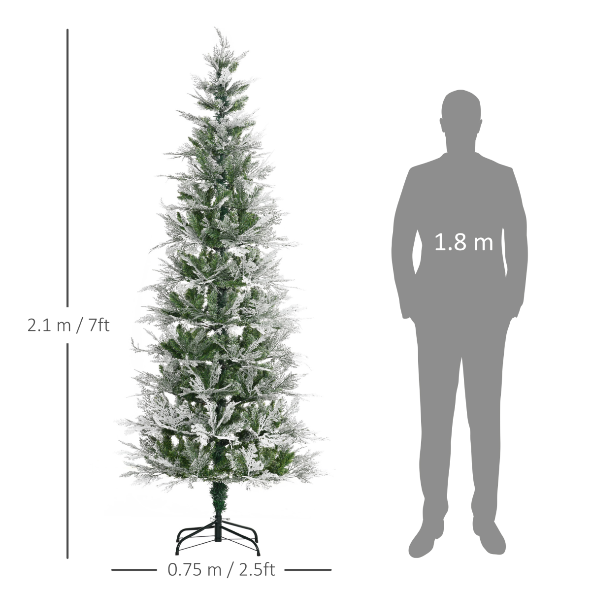 7ft Snow-Flocked Pencil Christmas Tree - Safe, Easy Setup, HOMCOM