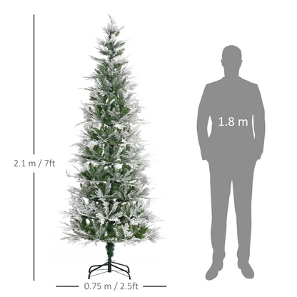7ft Snow-Flocked Pencil Christmas Tree - Safe, Easy Setup, HOMCOM