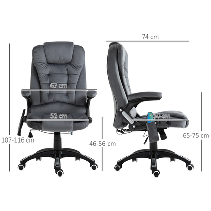 Executive Reclining Chair w/ Heating Massage Points Relaxing Headrest Grey