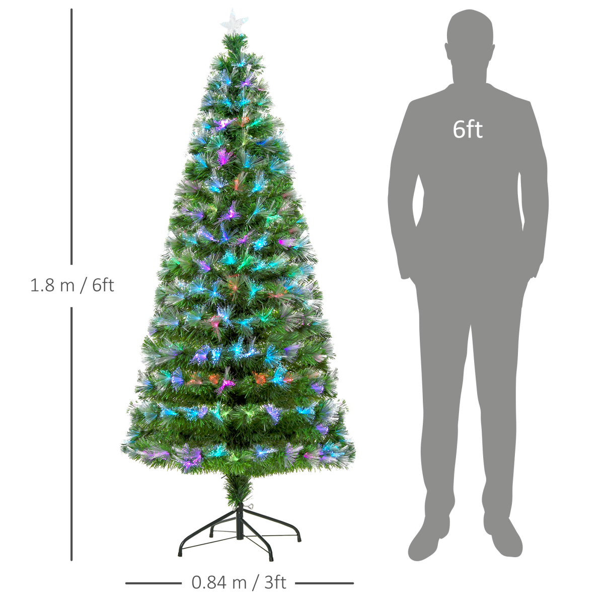 6ft Multicolour Fibre Optic Christmas Tree with Star Topper & Metal Base