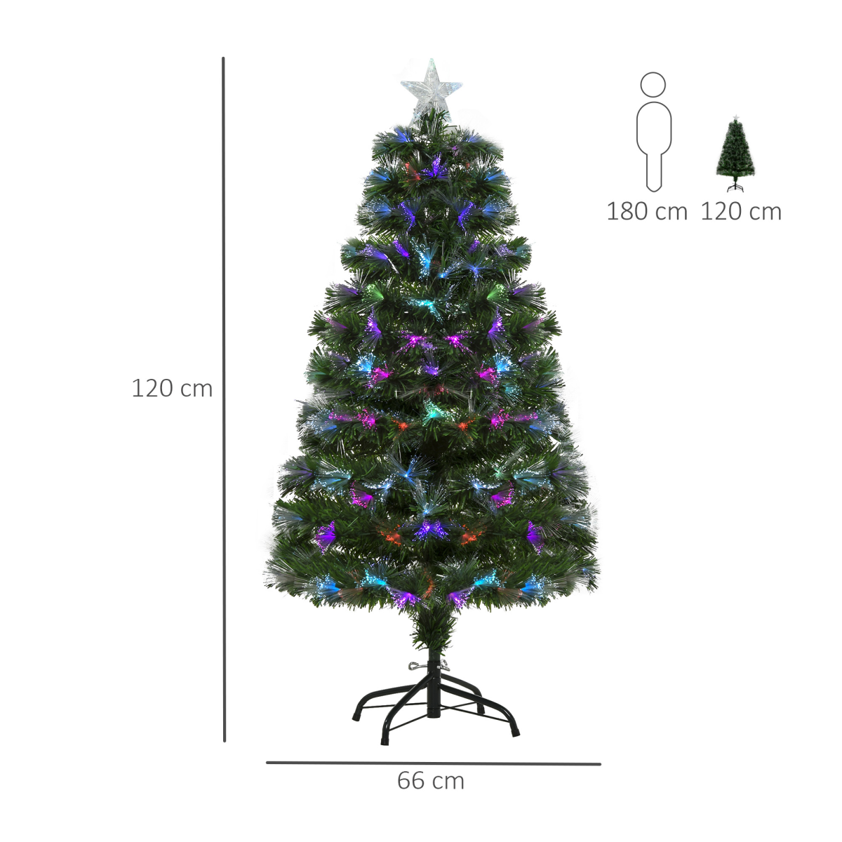 4ft Multicolour Fibre-Optic Christmas Tree with Star Topper Holder