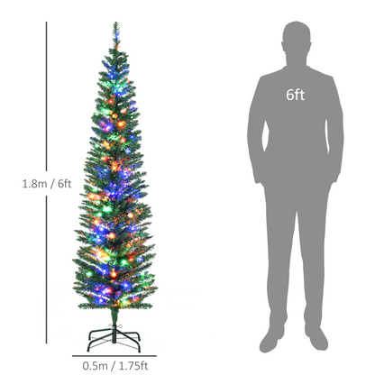 HOMCOM 6ft Pencil Xmas Tree with Colorful LED Lights & Steel Base