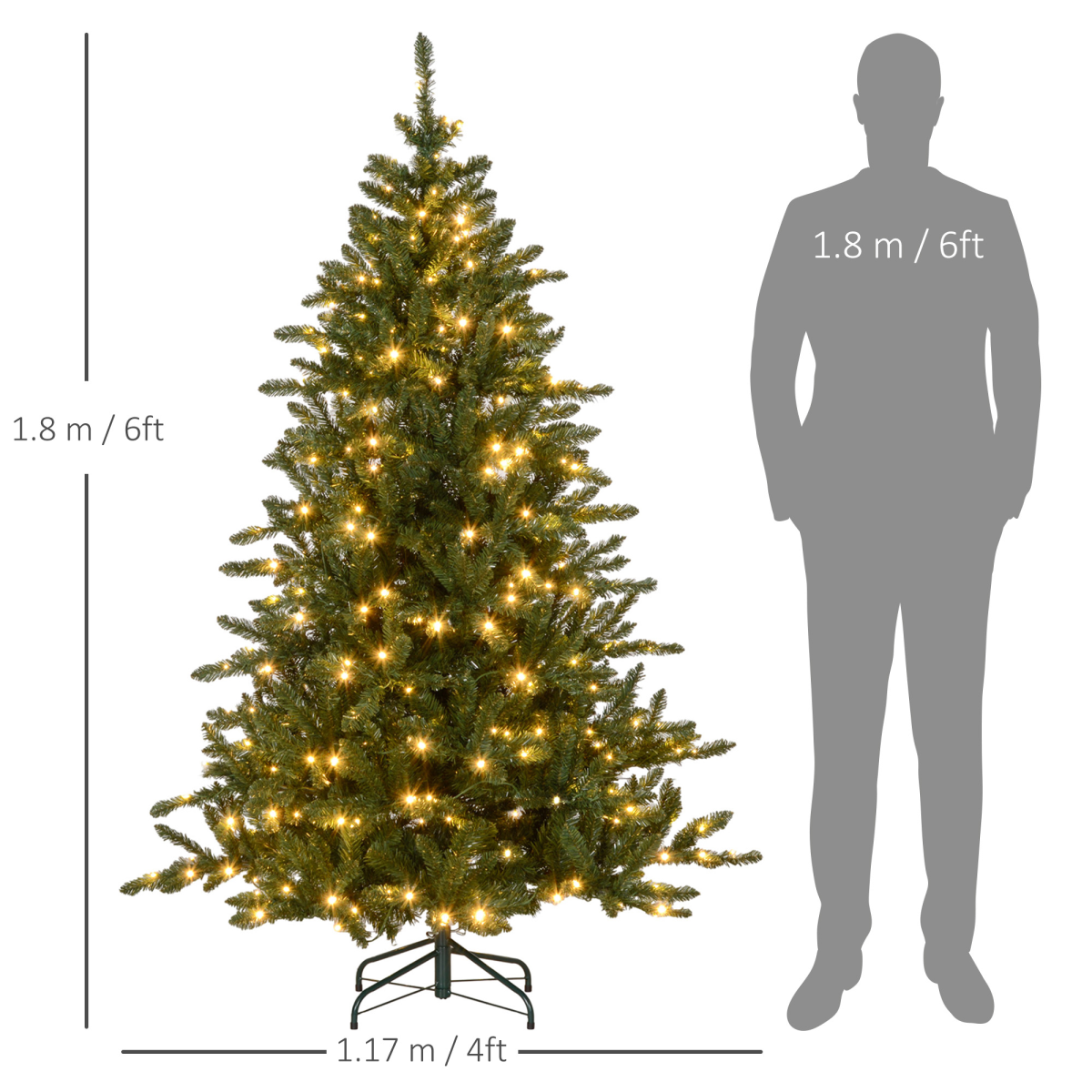 HOMCOM 6ft Artificial Christmas Tree with Warm White LED Lights & Metal Base