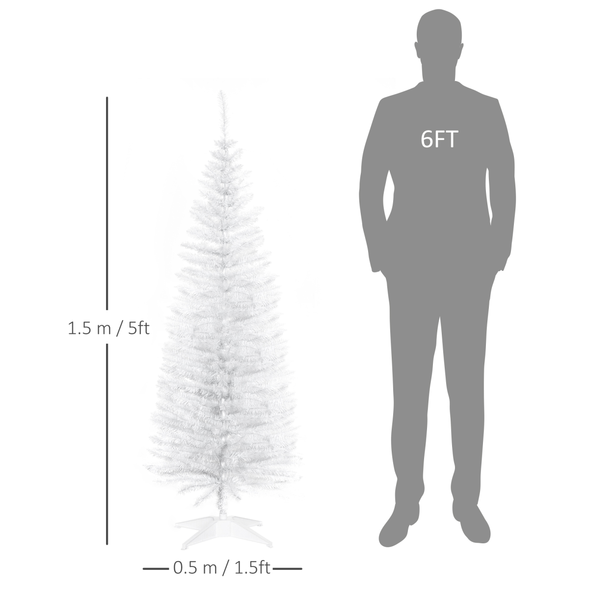 HOMCOM 5ft Pencil Slim Artificial Christmas Tree with Sturdy White Stand