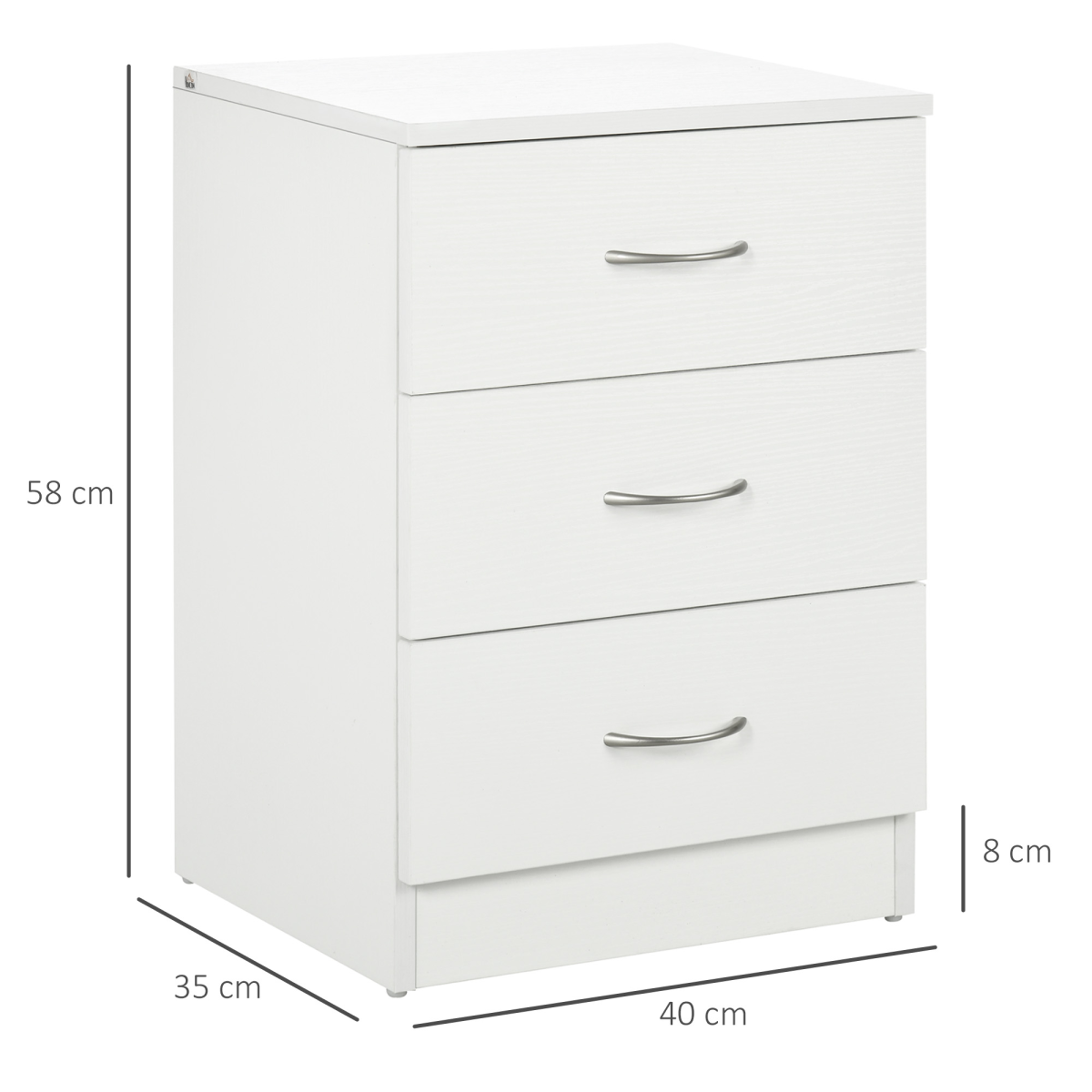 HOMCOM Modern 3 Drawers Side Cabinet Wooden Bedside Table White