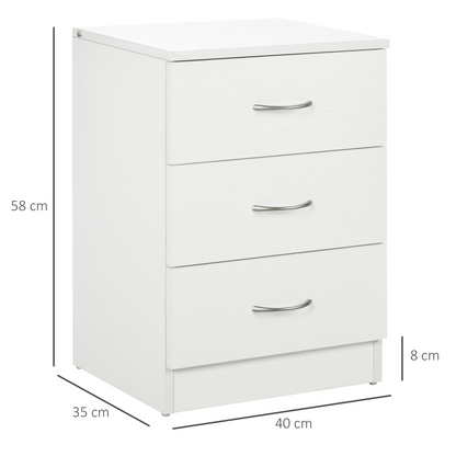 HOMCOM Modern 3 Drawers Side Cabinet Wooden Bedside Table White