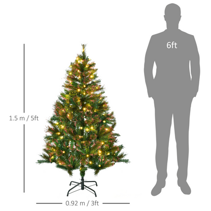 1.5m Pre-Lit Christmas Tree - Warm White LEDs, Gold-Tipped Spruce, Metal Stand