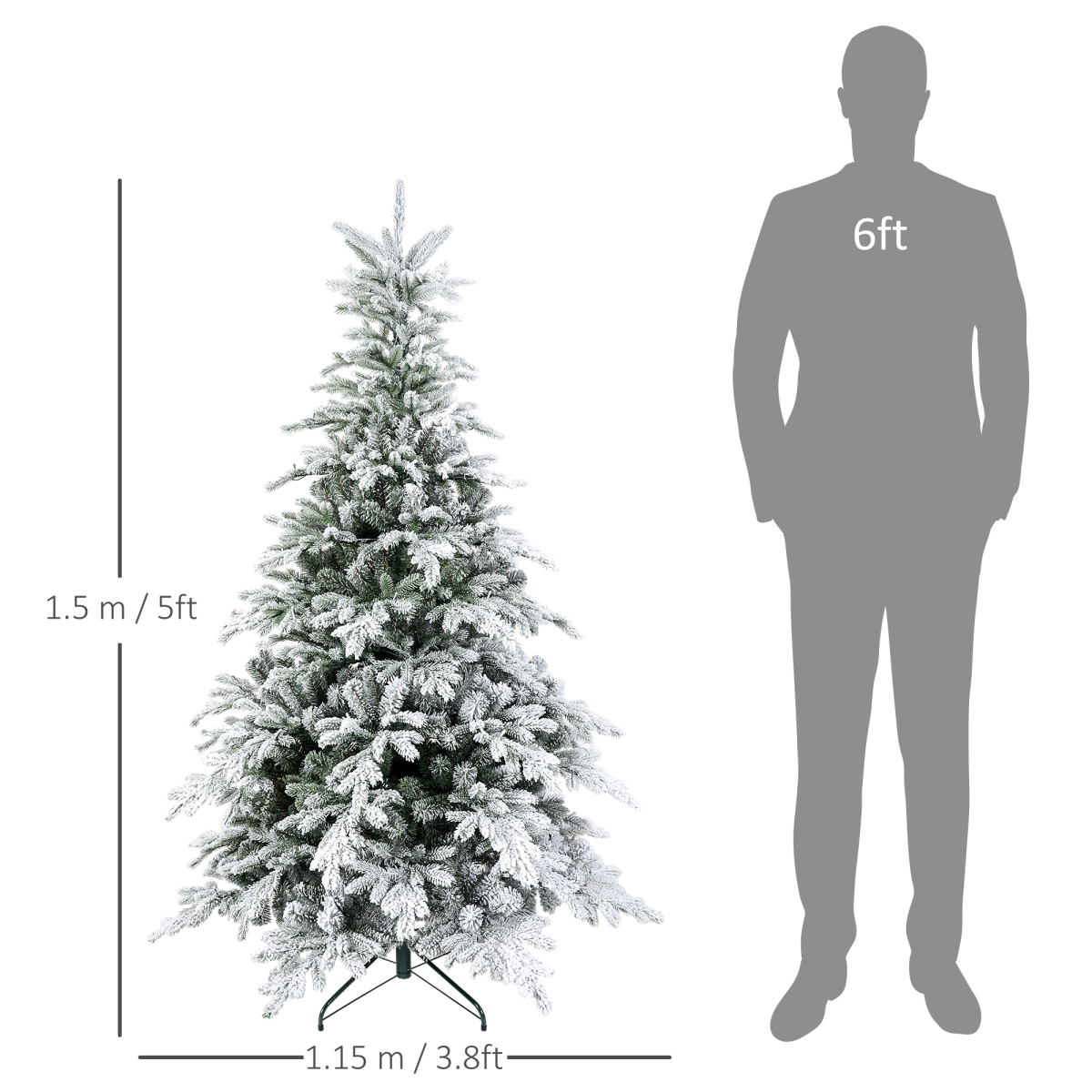 HOMCOM 5ft Snowy Artificial Christmas Tree with Realistic Branches & 200 LEDs