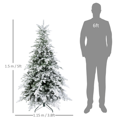 HOMCOM 5ft Snowy Artificial Christmas Tree with Realistic Branches & 200 LEDs