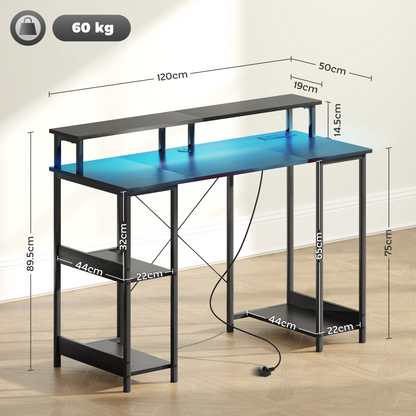 HOMCOM Reversible Home Office Desk with USB Charging RGB LED Storage