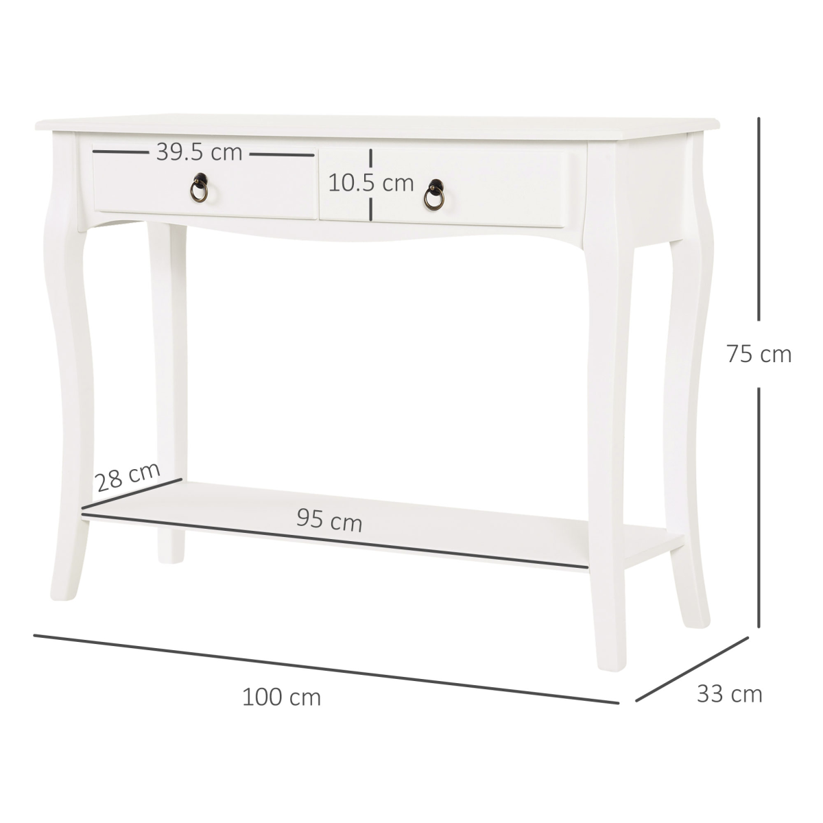 Ivory White Console Table with 2 Drawers & Lower Shelf