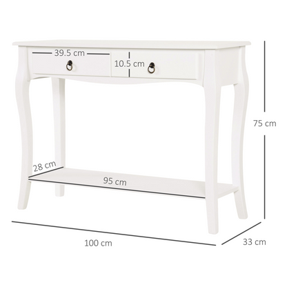 Ivory White Console Table with 2 Drawers & Lower Shelf