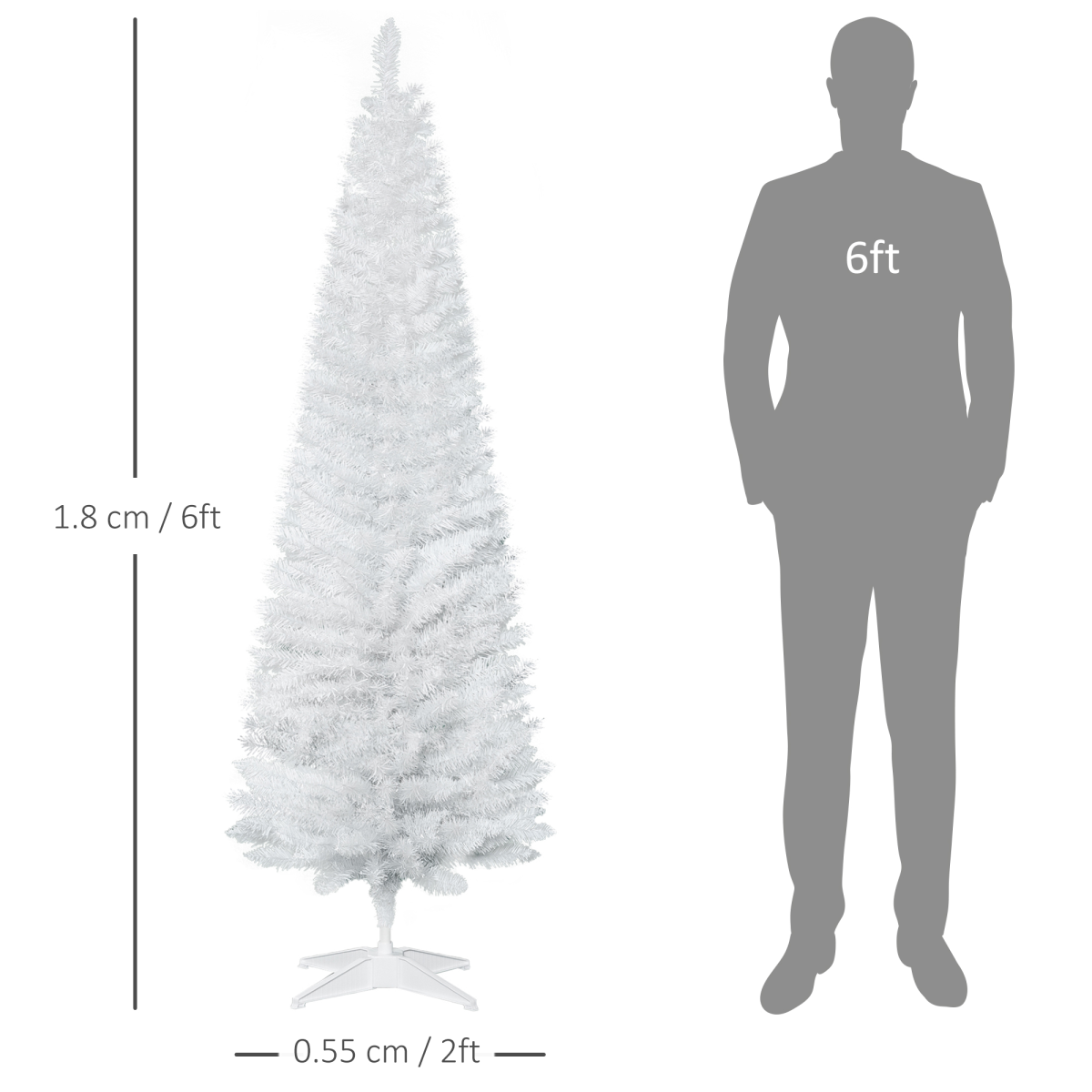 1.8m (6ft) White Pencil-Slim Artificial Christmas Tree, 390 Tips