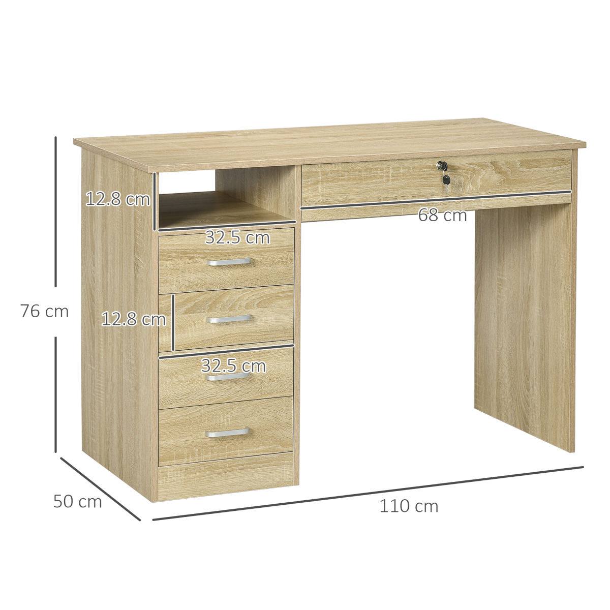 Oak Five-Drawer Computer Desk for Home Office