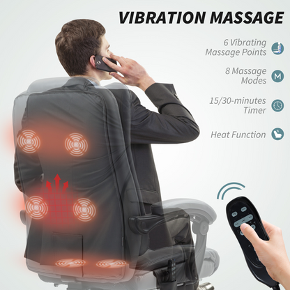 HOMCOM PU Leather Massage Office Chair, Reclining Desk Chair, Grey