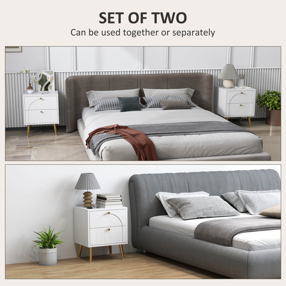 HOMCOM 2-Piece Bedside Tables Set with 2 Drawers for Bedroom, White