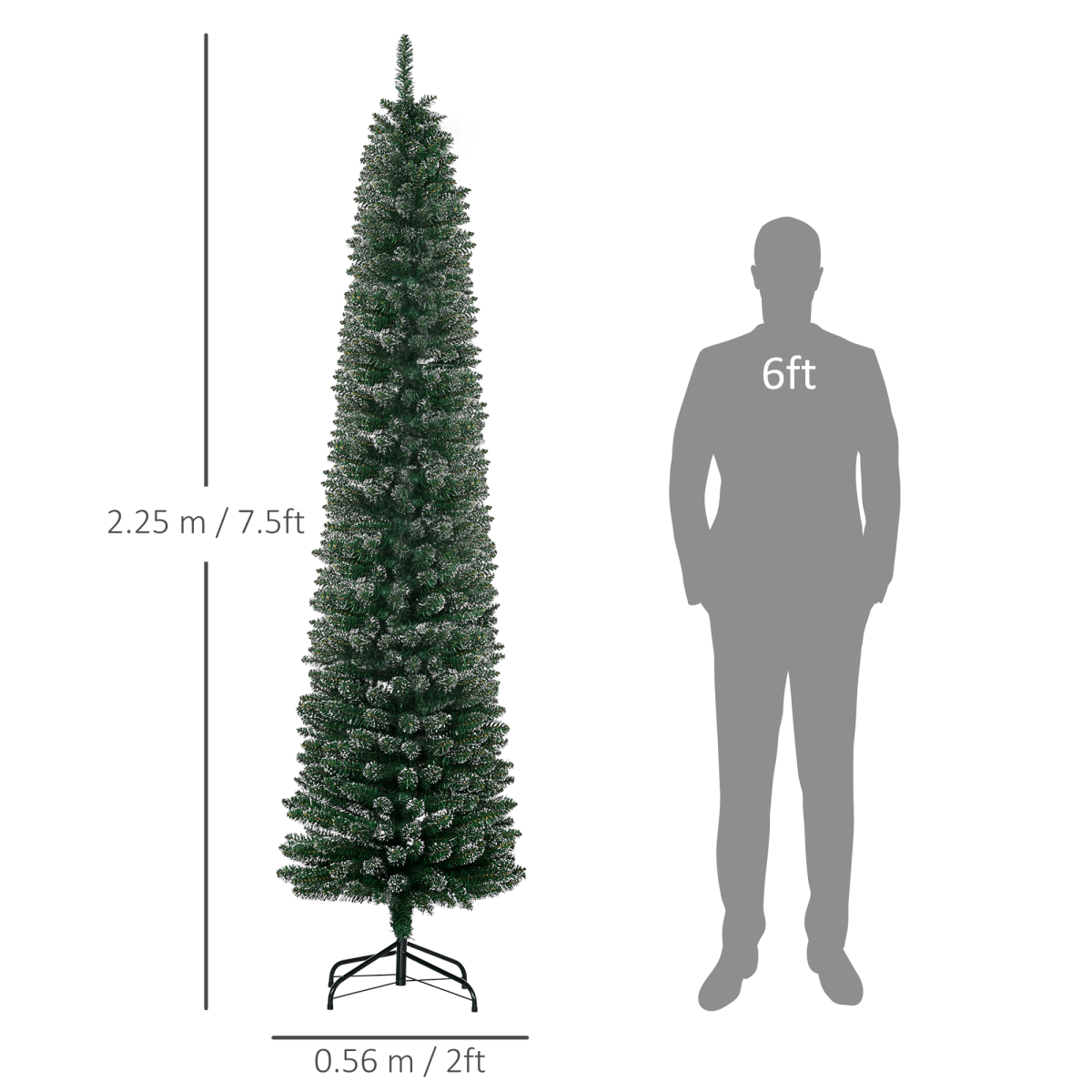 7.5ft Snow-Dipped Artificial Christmas Tree with Metal Base, Green HOMCOM