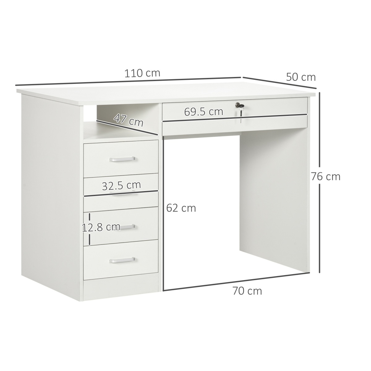 White 5-Drawer Computer Desk for Home Office - Writing Desk with Storage