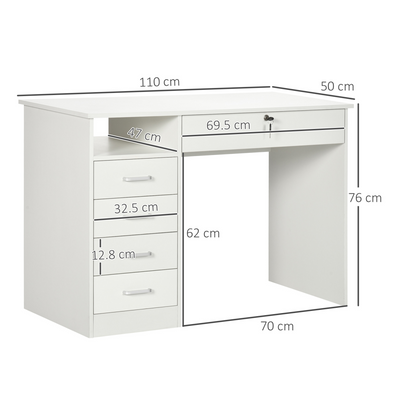 White 5-Drawer Computer Desk for Home Office - Writing Desk with Storage