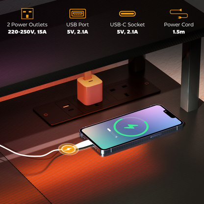 HOMCOM Reversible Computer Desk with Storage & RGB LED Lights - Grey