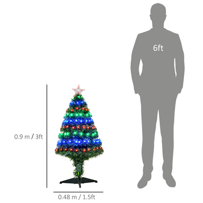 3ft Prelit Artificial Christmas Tree with Green & Multi-Coloured Fiber Optic LED