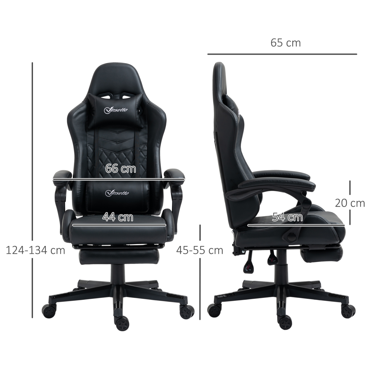 Racing Gaming Chair PU Leather Gamer Recliner Home Office, Black