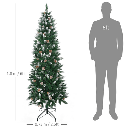 6ft Snow Artificial Christmas Tree with Pine Cones - Holiday Decor
