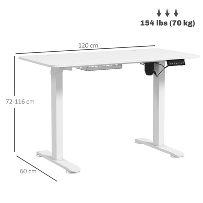 Vinsetto Electric Standing Desk with 4 Memory Presets, 72-116cm, 120x60cm, White