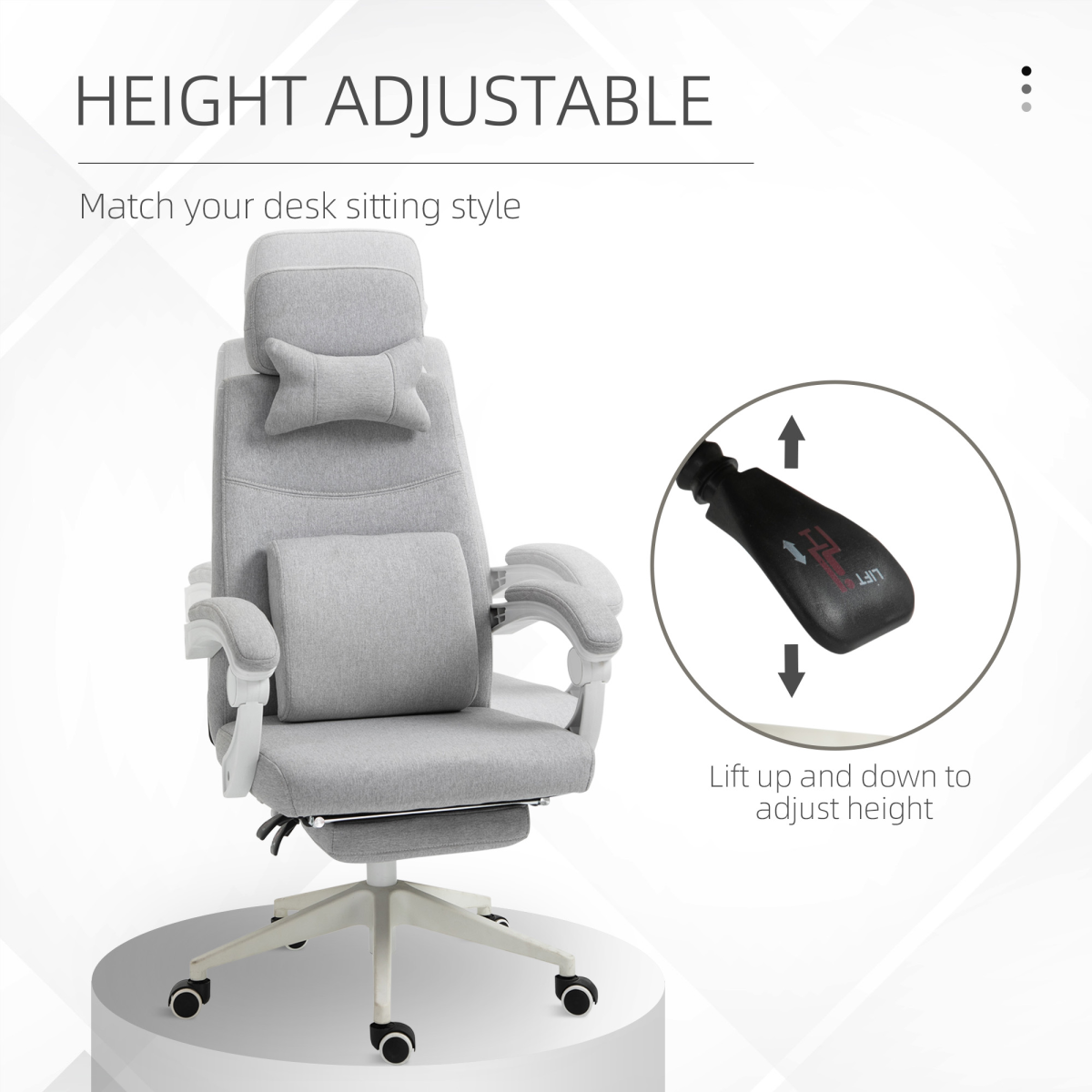 Ergonomic Home Office Chair 360 Swivel with Footrest Height Adjustable Grey