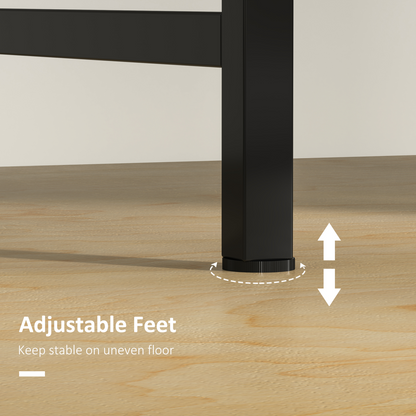 HOMCOM Rustic Brown 2-Tier Writing Desk with Metal Frame & Storage Shelf