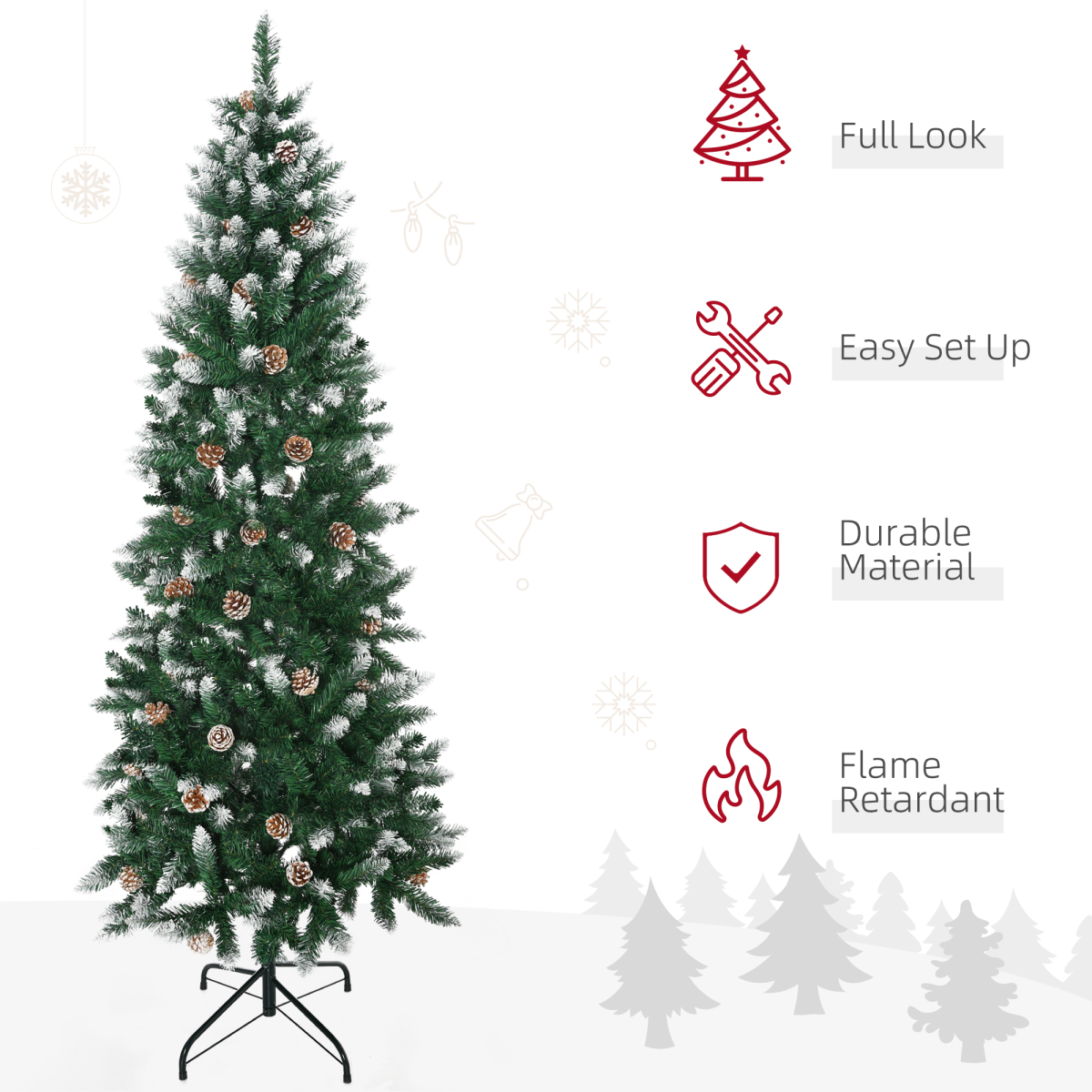 6ft Snow Artificial Christmas Tree with Pine Cones - Holiday Decor