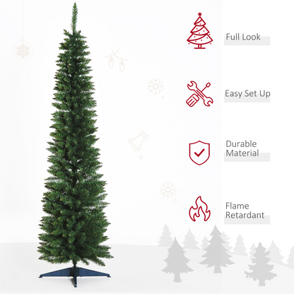 2.1m Pencil-Slim Artificial Pine Christmas Tree - 499 Tips & Stand