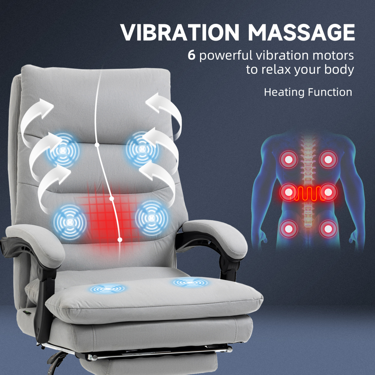 Vinsetto Microfibre Vibration Massage Office Chair with Heat, Footrest, Grey