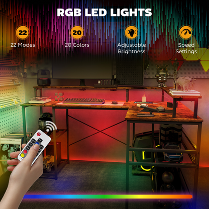 HOMCOM L-Shaped Gaming Desk with RGB LED Lights & USB/USB-C Outlets