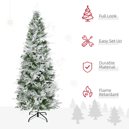 6ft HOMCOM Snow-Flocked Pencil Christmas Tree - Flame-Retardant PVC, Metal Base