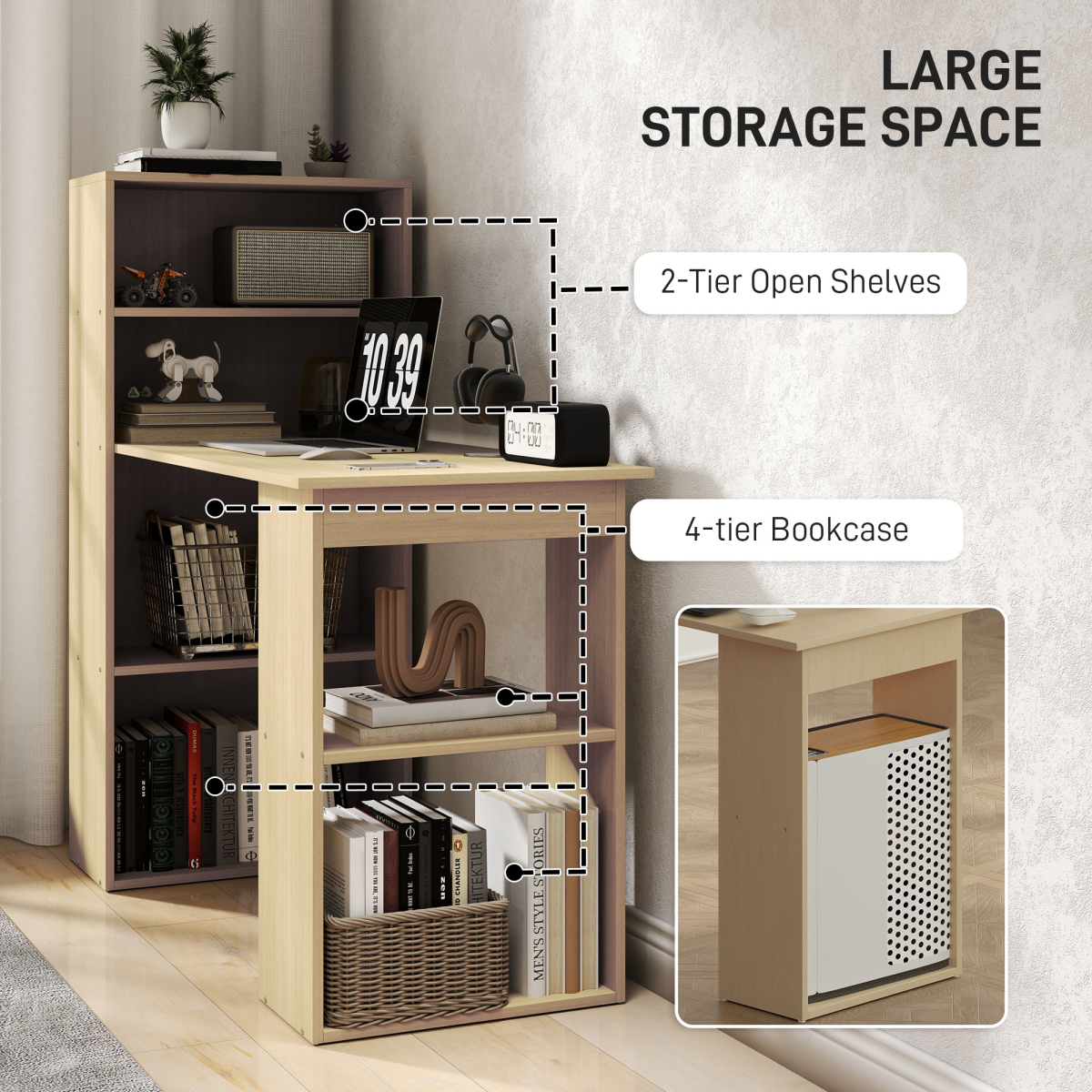 HOMCOM 120cm Computer Desk & 6-Shelf Bookshelf Workstation