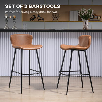 HOMCOM Bar Stools Set of 2, PU Leather Bar Chairs with Back and Steel Legs