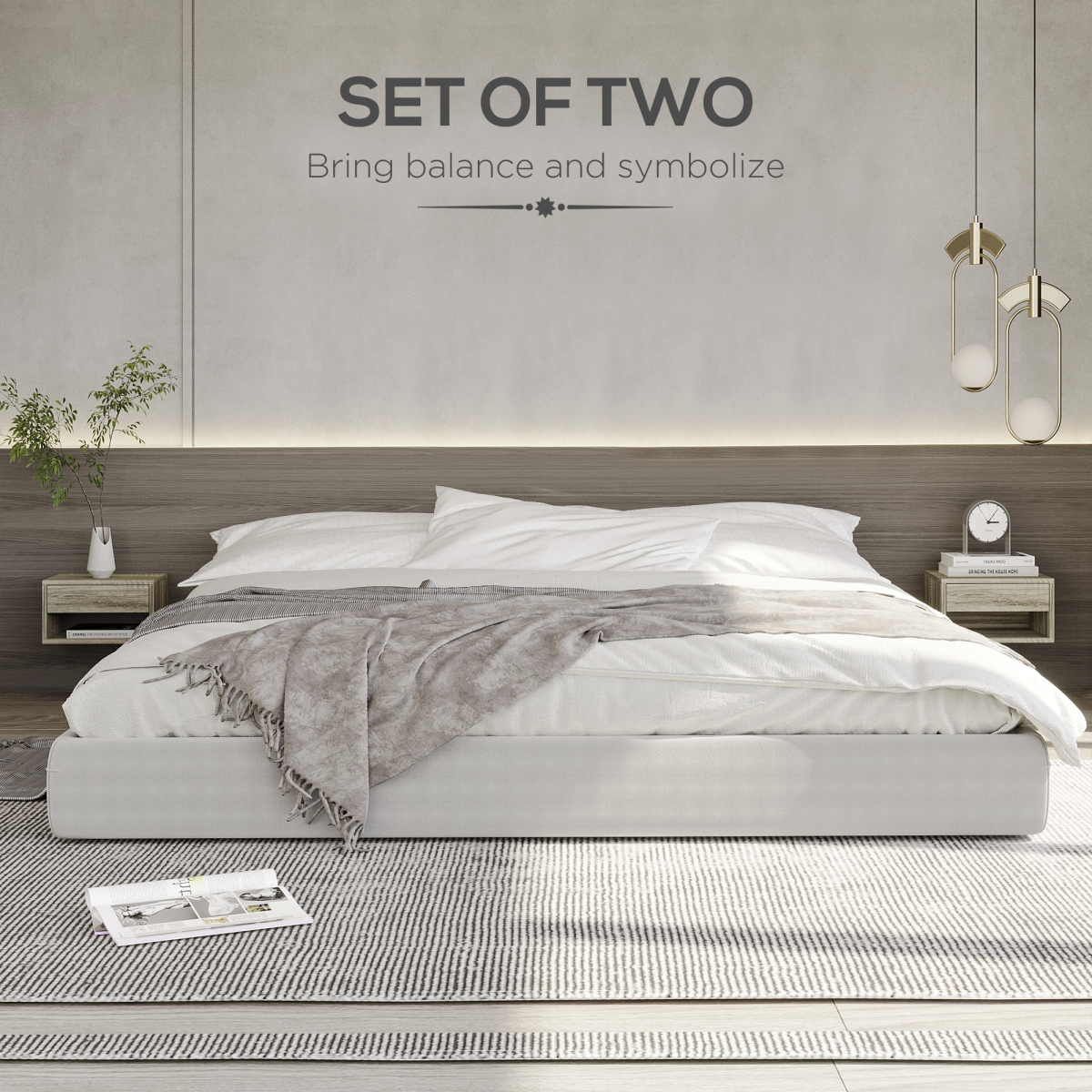 HOMCOM Floating Bedside Table Set of 2 Wall Mounted Nightstand Brown