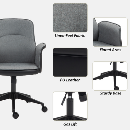 HOMCOM Office Chair, Linen Desk Chair with Adjustable Height Grey