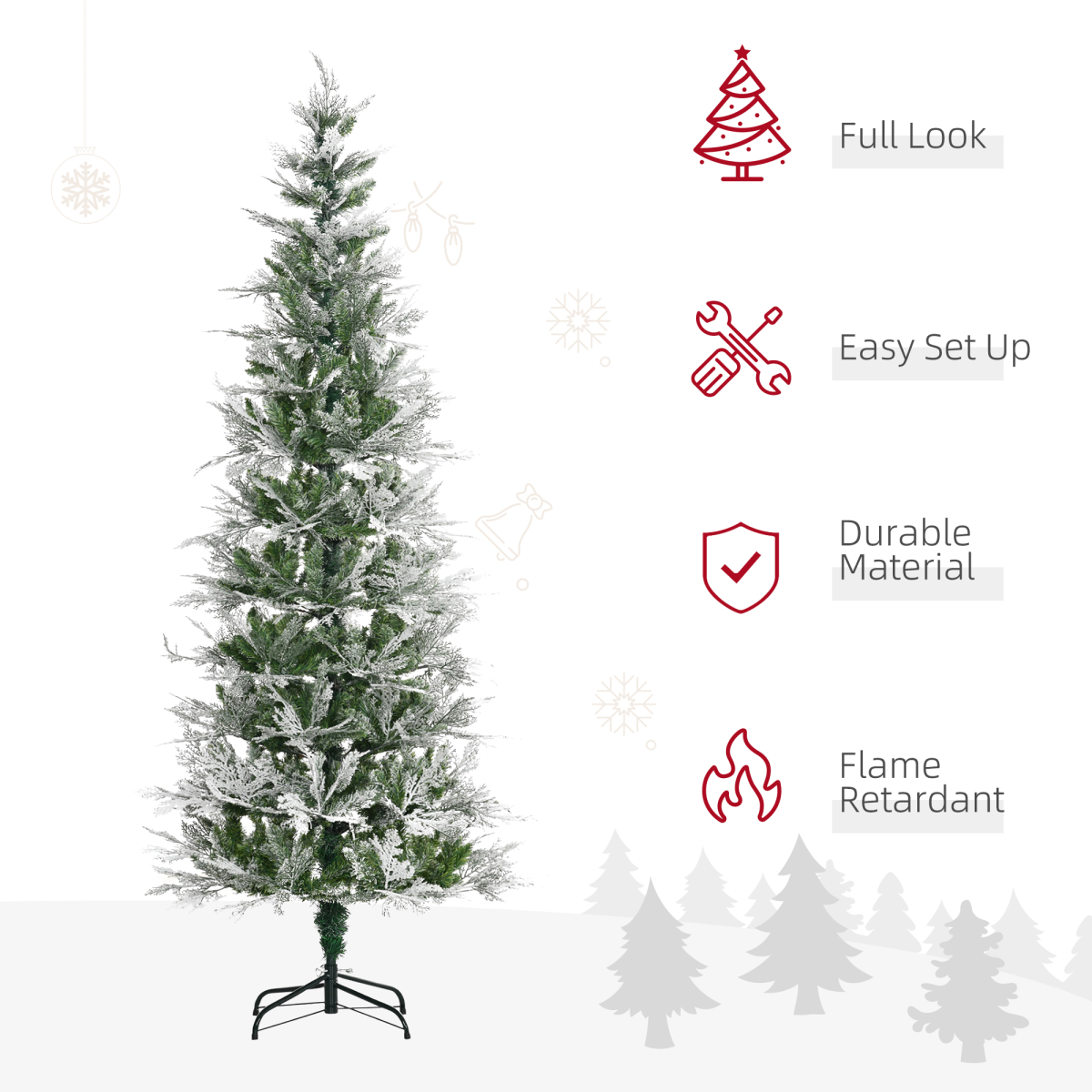 7ft Snow-Flocked Pencil Christmas Tree - Safe, Easy Setup, HOMCOM