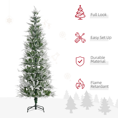 7ft Snow-Flocked Pencil Christmas Tree - Safe, Easy Setup, HOMCOM