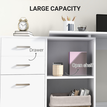 White Convertible L-Shape Desk with Drawers & File Cabinet