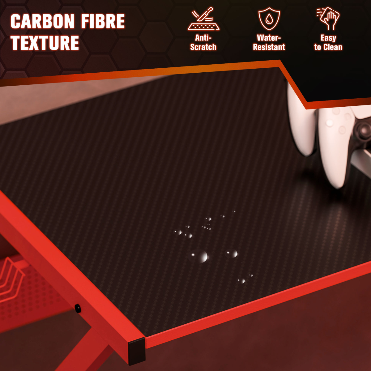 Red L-Shaped Gaming Desk - 49.25x49.25x29.5 in, Monitor Shelf & Cup Holder