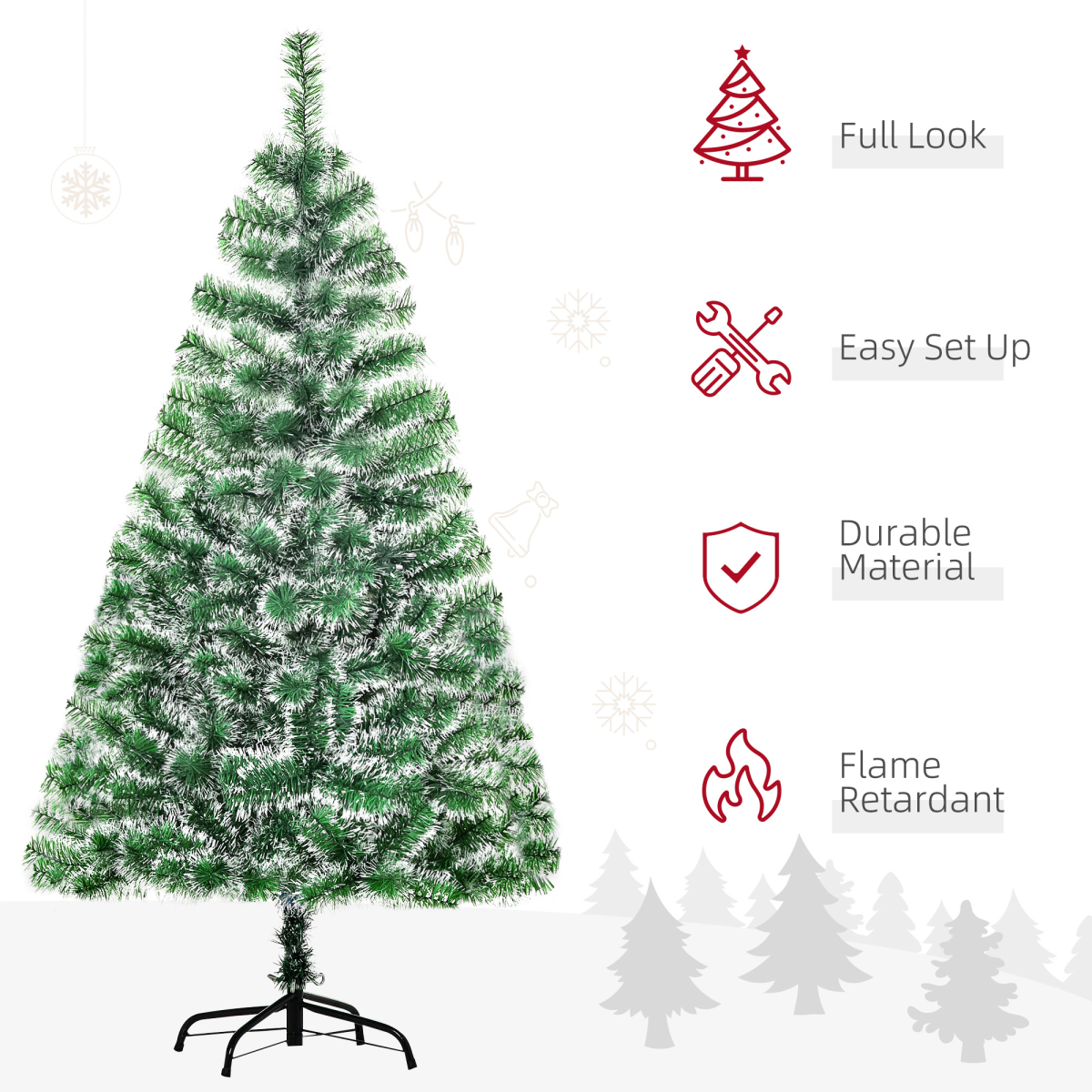 5ft Indoor Christmas Tree with 416 Tips, PET Branches, Metal Stand
