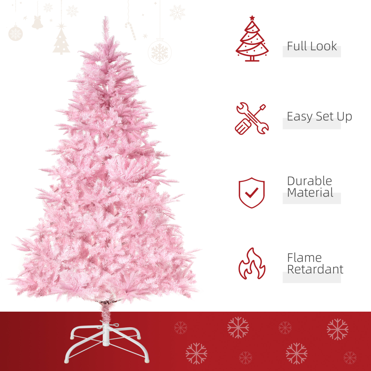 6ft Pink Artificial Christmas Tree - 892 Branches, Automatic Open